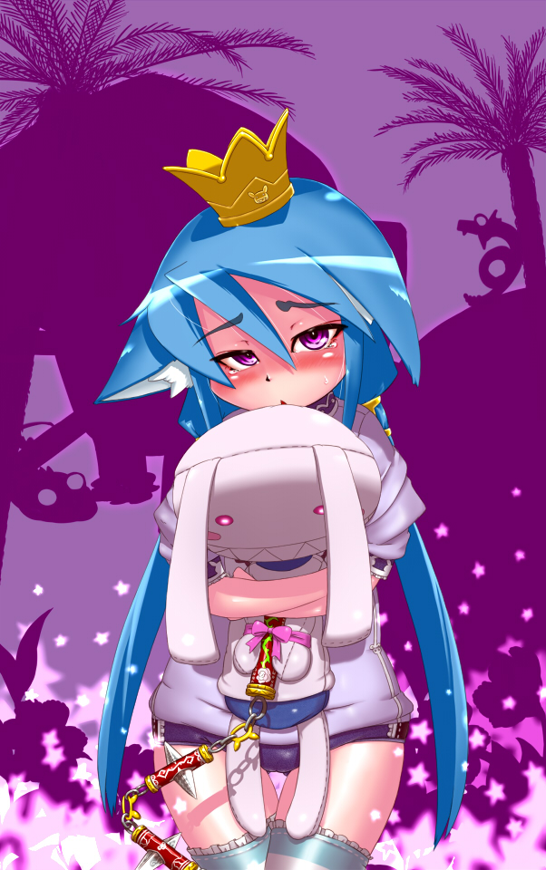 1girl, 7th_dragon, 7th_dragon_(series), animal_ears, bad_id, bad_pixiv_id, blue_hair, buruma