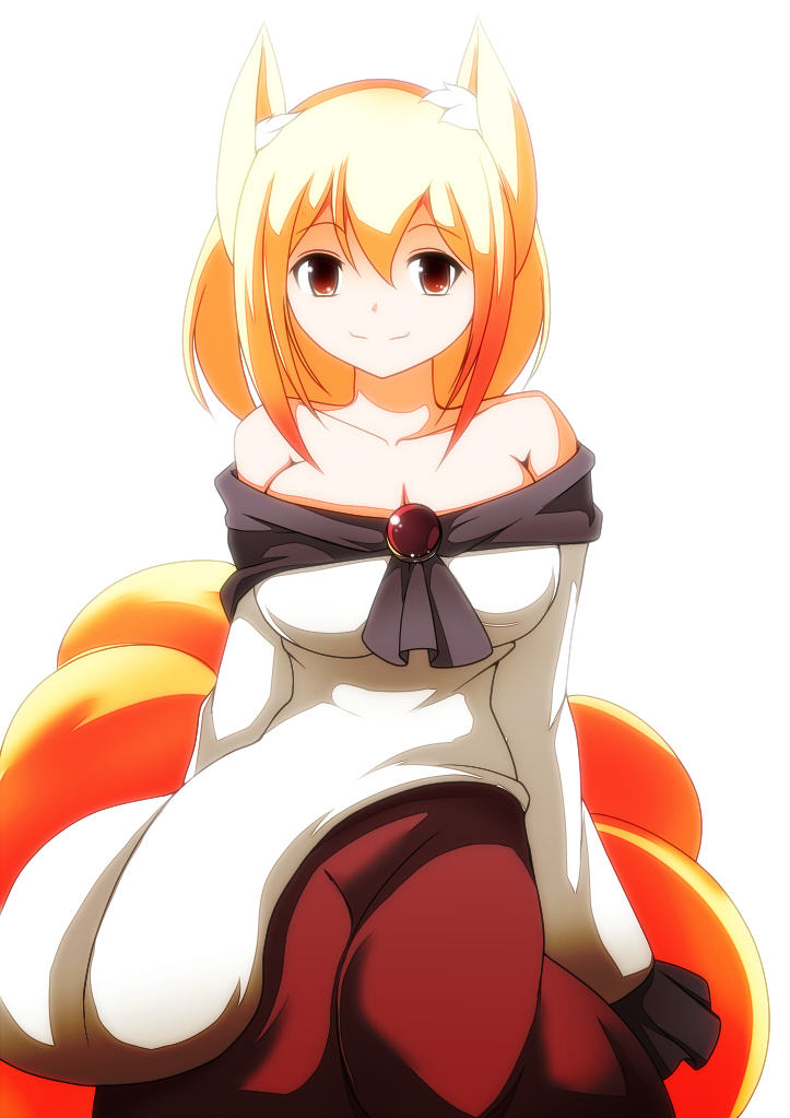 1girl, alternate_costume, animal_ears, arm_support, blonde_hair, breasts, brooch, brown_eyes