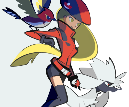 10s, 1girl, beret, black_gloves, black_thighhighs, blonde_hair, fletchinder, furfrou