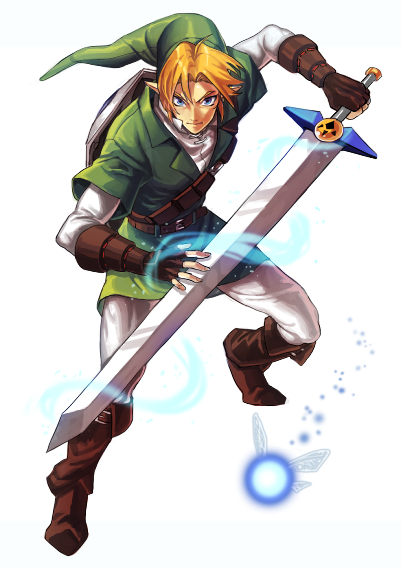 1boy, bad_id, bad_pixiv_id, biggoron_sword, blonde_hair, blue_eyes, fairy, gloves