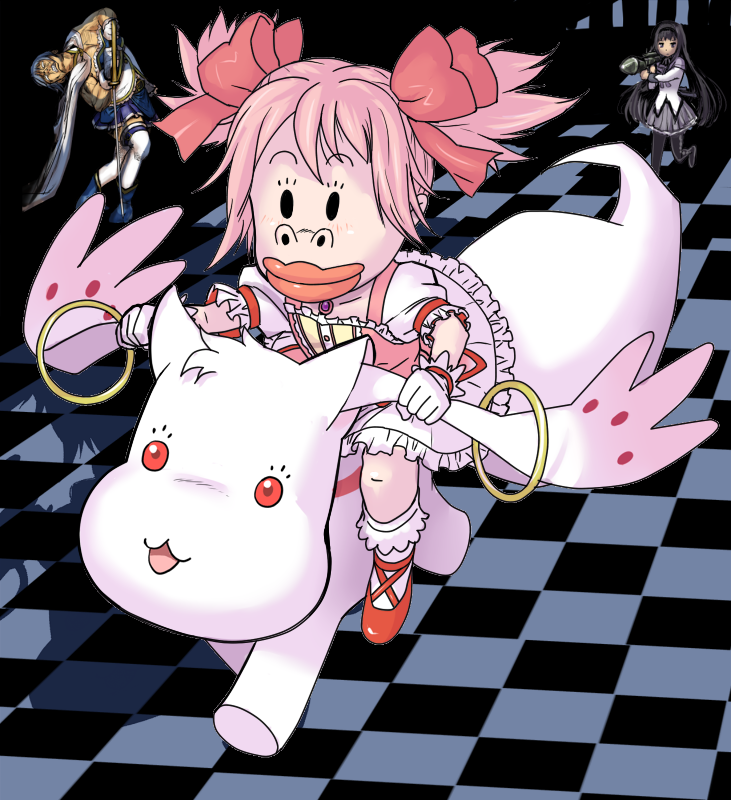 00s, 10s, akemi_homura, akemi_homura_(magical_girl), argyle_clothes, argyle_legwear, blue_hair, bow