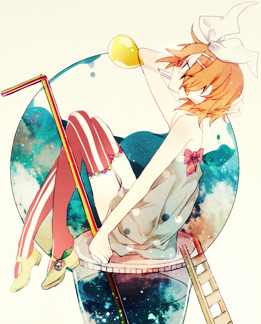 1girl, bad_id, bad_pixiv_id, blonde_hair, bubble, drinking_straw, female_focus, fuyusuke