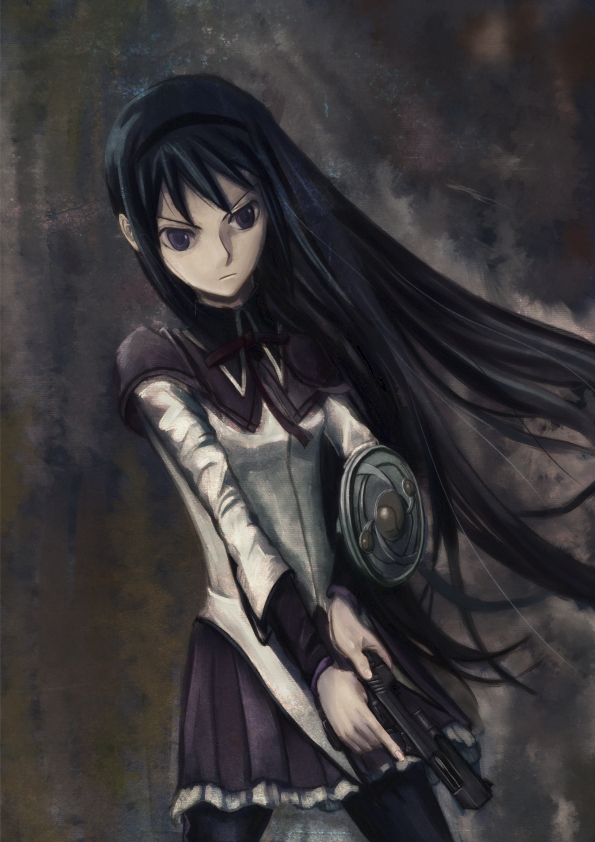 10s, 1girl, akemi_homura, akemi_homura_(magical_girl), angry, black_hair, deishuu, female_focus