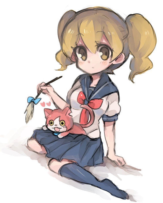 10s, 1girl, bad_id, bad_pixiv_id, blush, breasts, brown_eyes, brown_hair