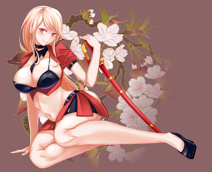 1girl, bad_id, bad_pixiv_id, bikini, black_bikini, blonde_hair, blush, breasts