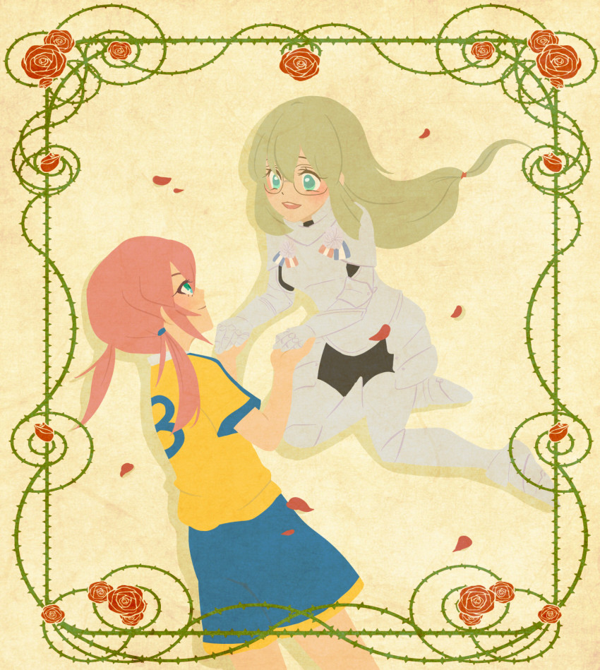 1boy, 1girl, aqua_eyes, armor, art_nouveau, blonde_hair, chino_(kapuriko1023), flower