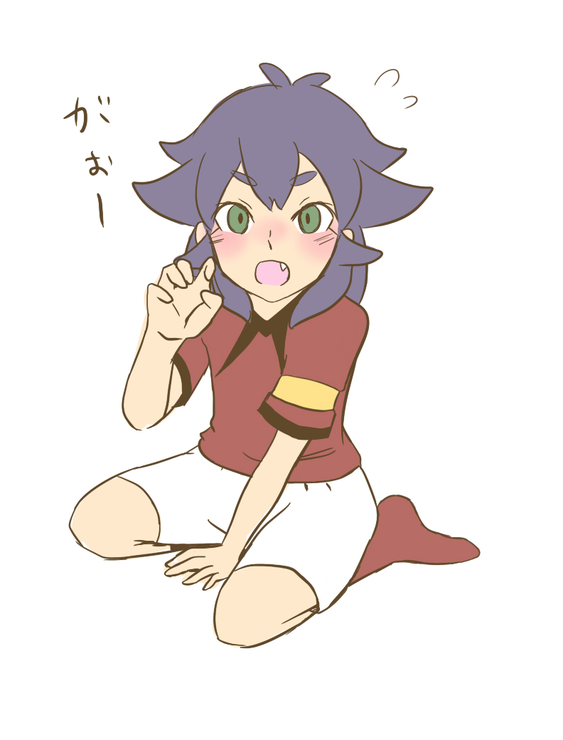 1boy, armband, blush, chino_(kapuriko1023), claw_pose, fang, green_eyes, inazuma_eleven_(series)