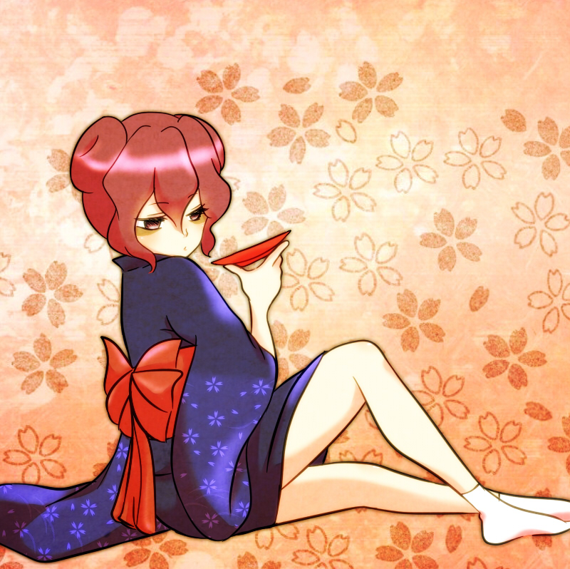 1boy, chino_(kapuriko1023), double_bun, donut_hair_bun, hair_bun, inazuma_eleven_(series), inazuma_eleven_go, japanese_clothes, kimono, legs, male_focus, mitsuyoshi_yozakura, no_pupils, sitting, socks, solo, trap