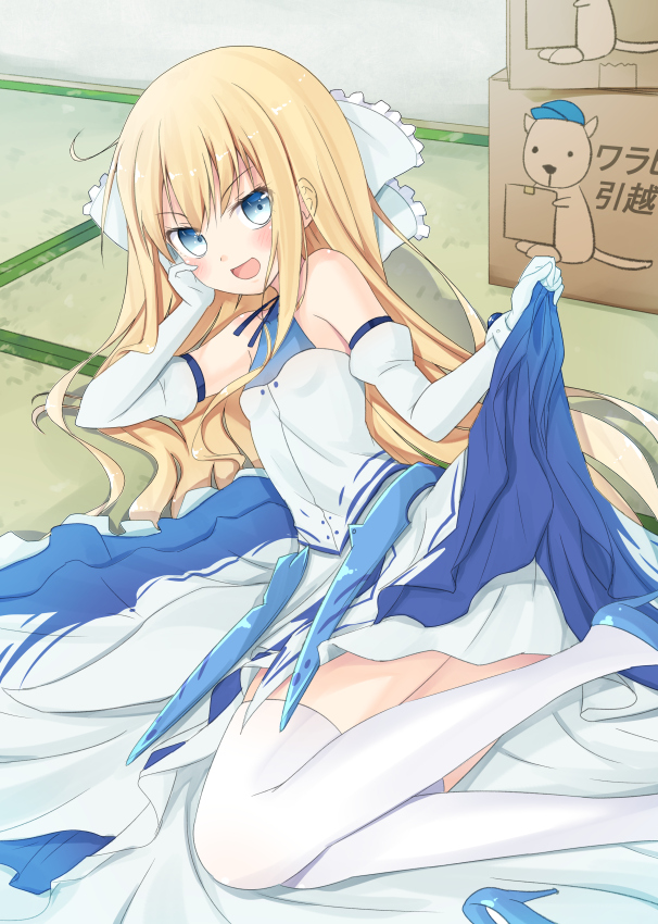1girl, blonde_hair, blue_eyes, blush, chm_(macharge), dress, female_focus, gloves