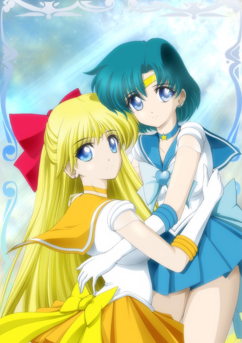 2girls, absurdres, aino_minako, bishoujo_senshi_sailor_moon, blonde_hair, blue_bow, blue_eyes, blue_hair