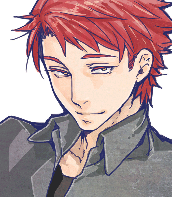 1boy, colored_eyelashes, formal_clothes, giny, grubitsch_grady, male_focus, necktie, red_hair