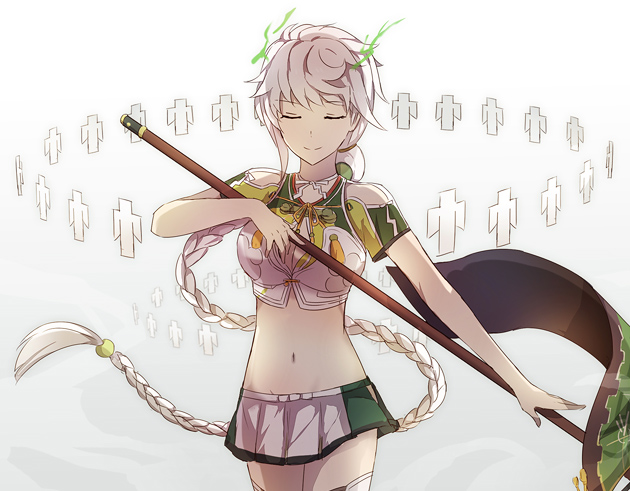 10s, 1girl, braid, breasts, cleavage, closed_eyes, cloud_print, female_focus