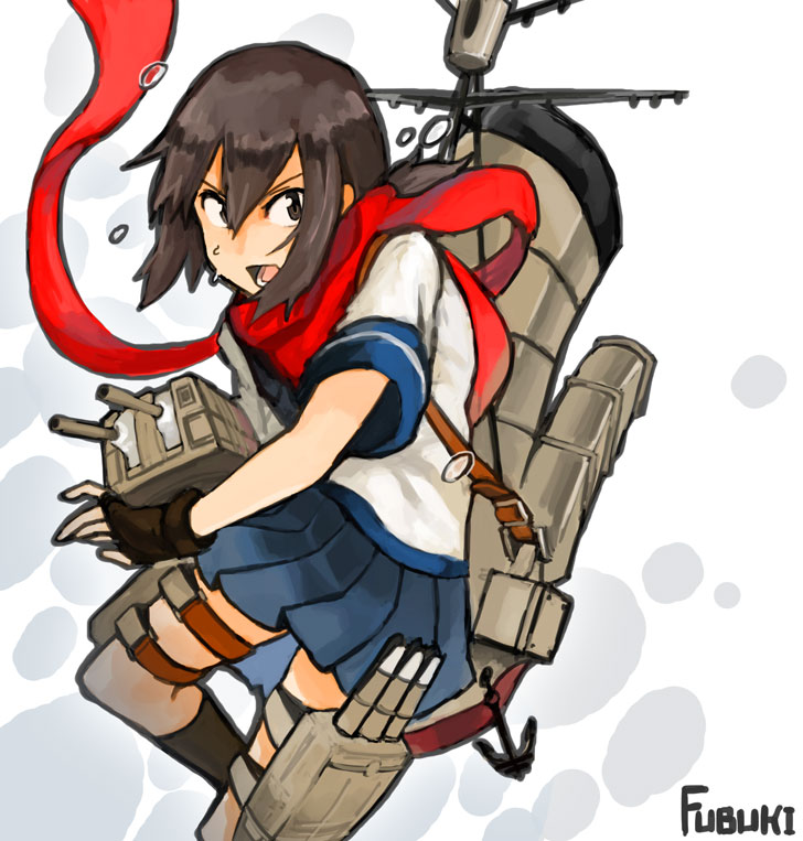1girl, anchor, bandana, black_eyes, black_hair, black_socks, character_name, colorized