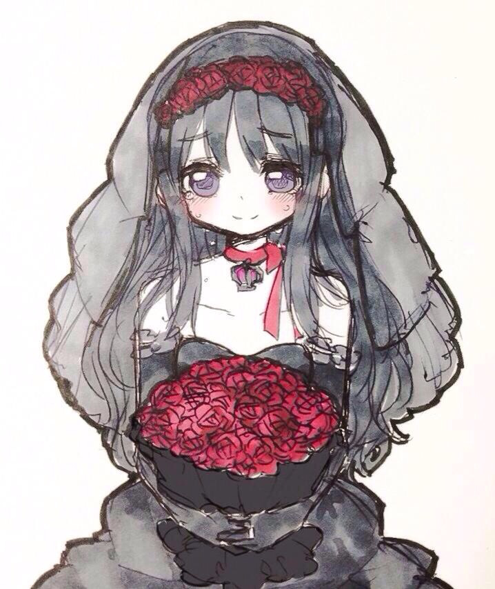 10s, 1girl, akemi_homura, akuma_homura, bare_shoulders, black_dress, black_gloves, black_hair