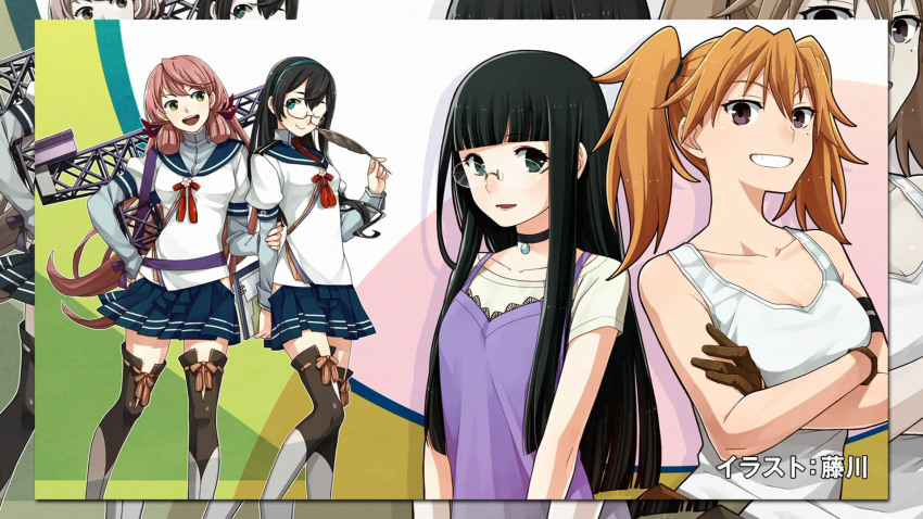 10s, 4girls, akashi_(kancolle), anime_screenshot, aoki_hagane_no_arpeggio, black_hair, blue_eyes, brown_hair