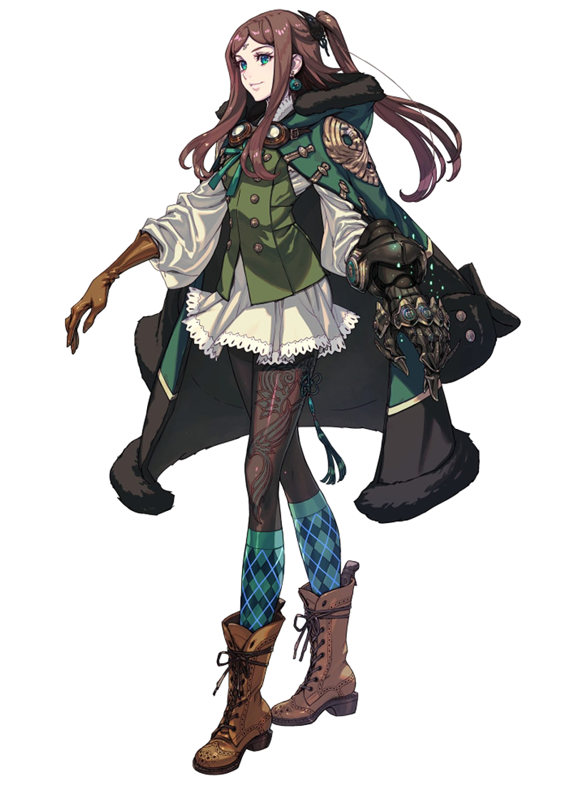1girl, boots, brown_hair, cloak, cross-laced_footwear, drag-on_dragoon, drag-on_dragoon_3, earrings