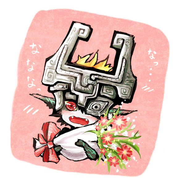 1girl, blush, bouquet, fang, female_focus, flower, helmet, kuhaha