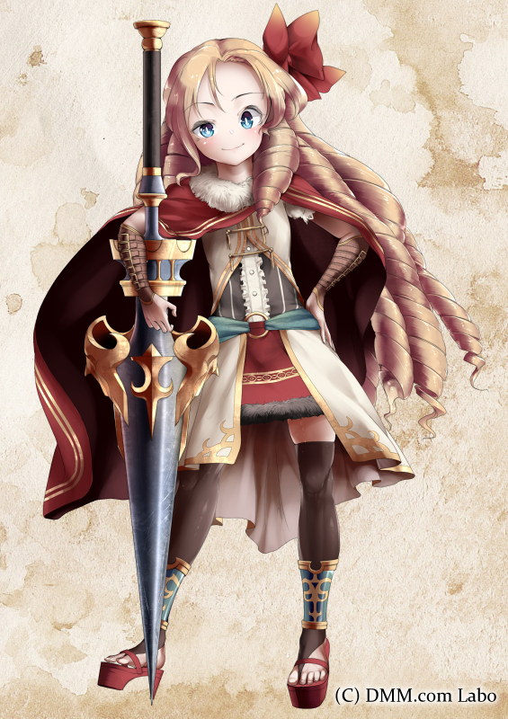 1girl, belt, black_thighhighs, blonde_hair, blue_eyes, bracer, drill_hair, female_focus