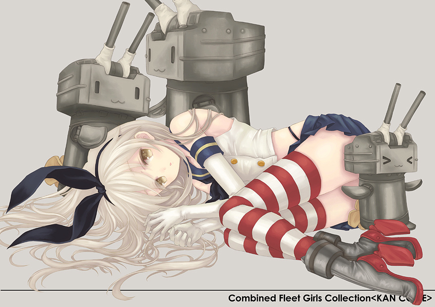 >_<, 10s, 1girl, :3, anchor_hair_ornament, blue_skirt, boots, closed_eyes