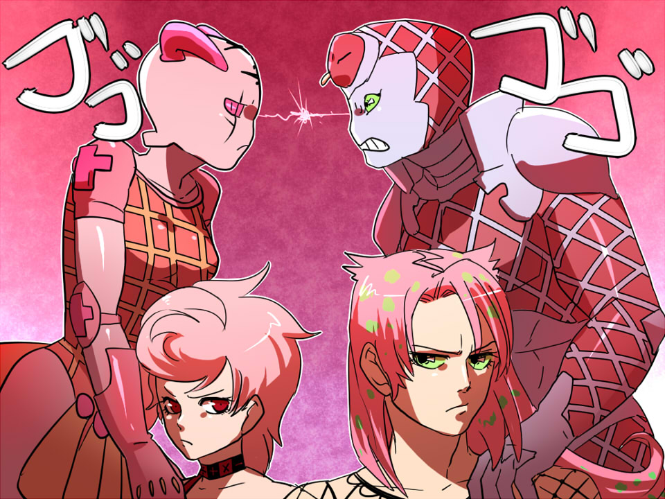2boys, 2girls, diavolo, father_and_child, father_and_daughter, frown, jojo_no_kimyou_na_bouken, kamiura