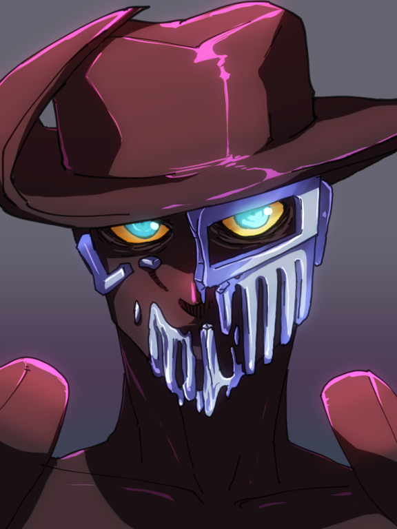 1boy, blue_eyes, chariot_requiem, dark-skinned_male, dark_skin, glowing, glowing_eyes, hat