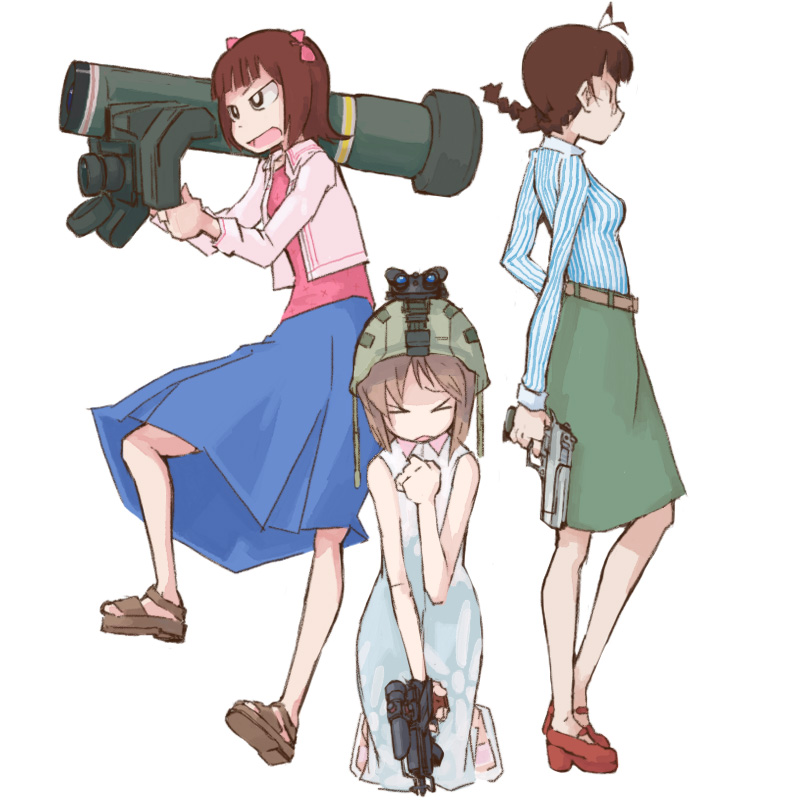00s, 3girls, akizuki_ritsuko, amami_haruka, brown_hair, call_of_duty, call_of_duty_4, desert_eagle