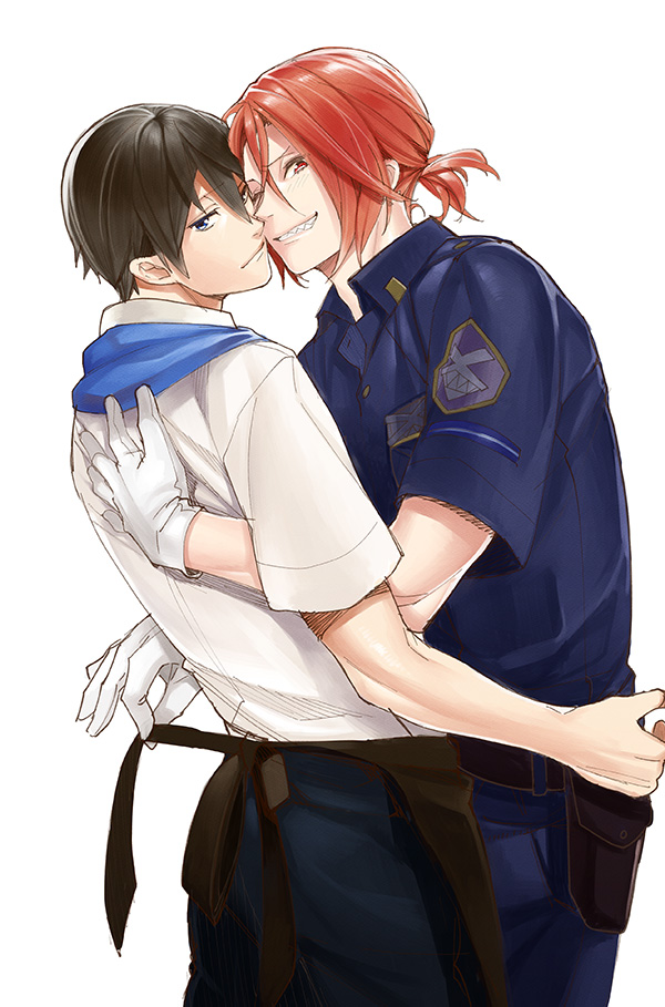 10s, 2boys, black_hair, blush, chef, free!, future_fish, gloves