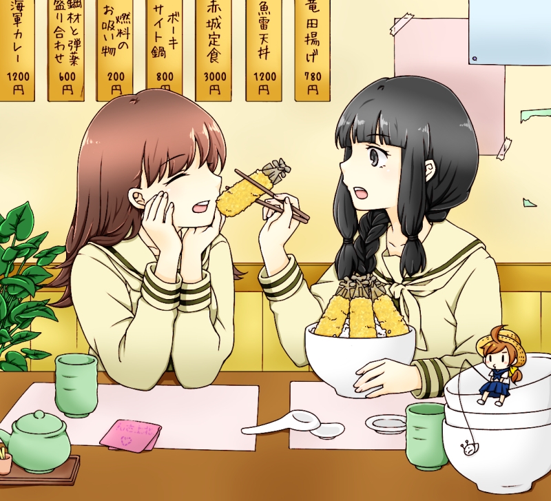 10s, 2girls, 61cm_triple_torpedo_mount, ahoge, amedama_(mitirucandy), bad_id, bad_pixiv_id, black_eyes