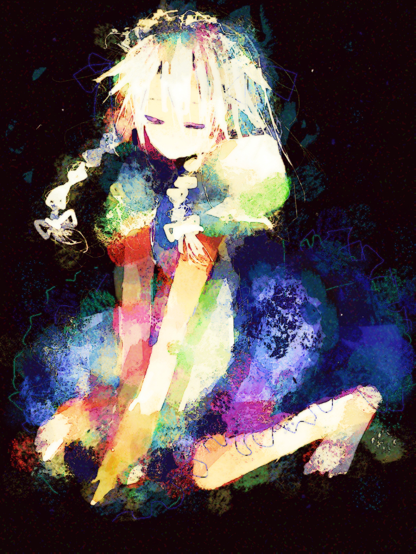 1girl, apron, bad_id, bad_pixiv_id, braid, closed_eyes, female_focus, hazuki_shino