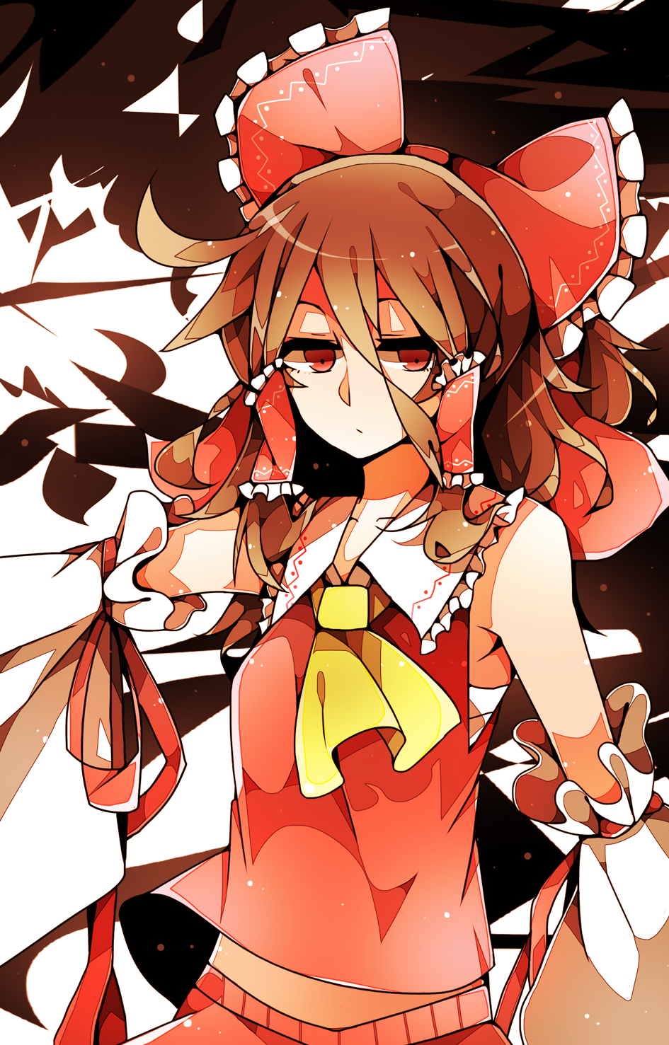 1girl, ascot, bad_id, bad_pixiv_id, bare_shoulders, bow, brown_hair, detached_sleeves