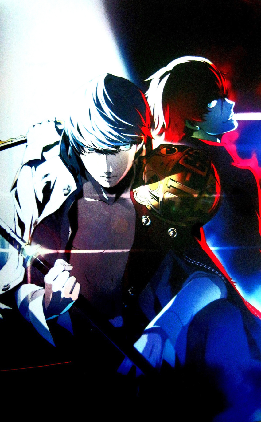 2boys, atlus, belt, championship_belt, highres, looking_at_viewer, megami_tensei, minazuki_sho