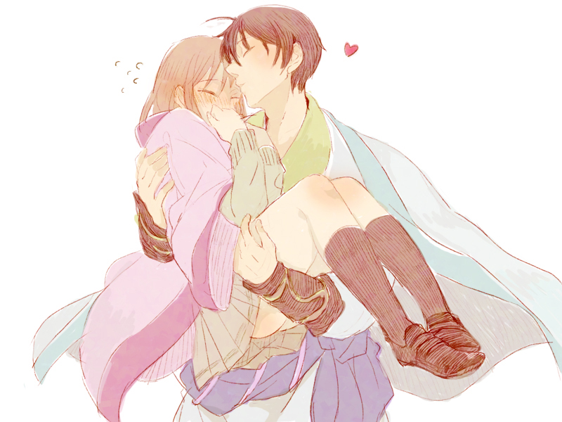 1boy, 1girl, bad_id, bad_pixiv_id, blush, brown_hair, carrying, couple
