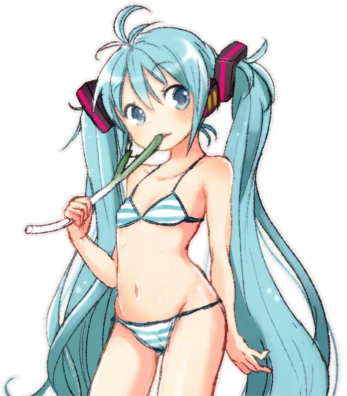 1girl, aqua_eyes, aqua_hair, bikini, cowboy_shot, female_focus, hatsune_miku, long_hair