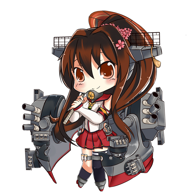 10s, 1girl, brown_eyes, brown_hair, chibi, clothing_cutout, detached_sleeves, erusen_(des-arms)