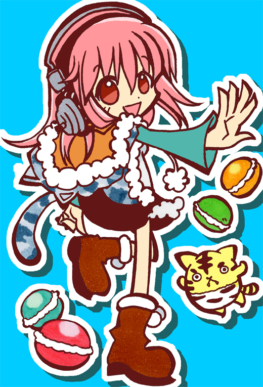 1girl, animal_hood, blush, cat_hood, cat_tail, compile, female_focus, food