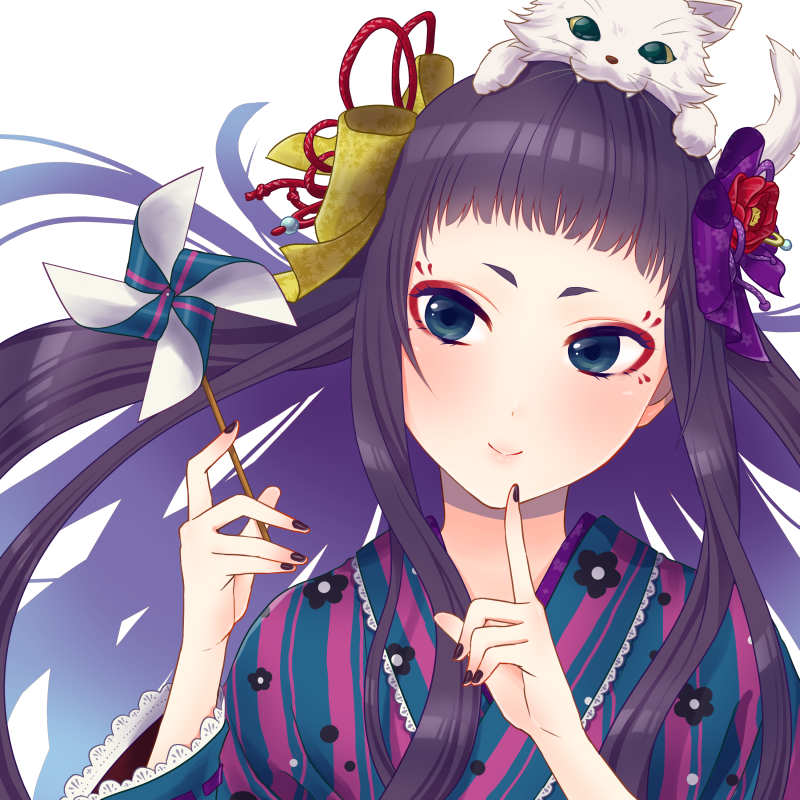10s, 1girl, animal, animal_on_head, bad_id, bad_pixiv_id, biting, black_hair