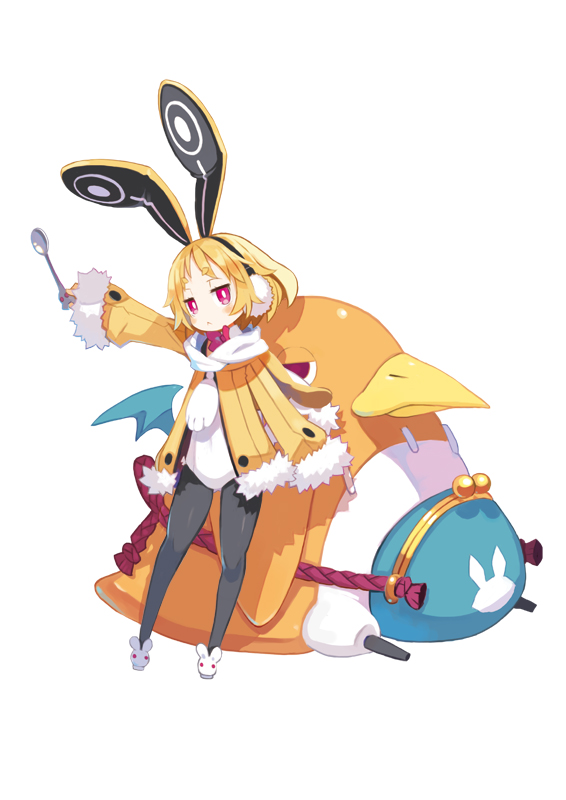 :<, blonde_hair, playboy_bunny, disgaea, earmuffs, expressionless, fur_trim, harada_takehito