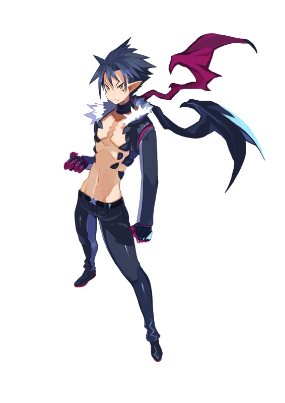 1boy, abs, black_hair, choker, disgaea, full_body, fur_trim, harada_takehito