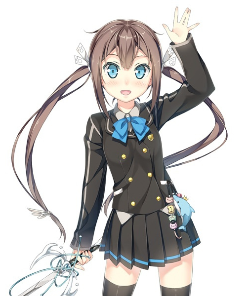 10s, alternate_hairstyle, ange_vierge, blue_eyes, blush, bow, bowtie, brown_hair