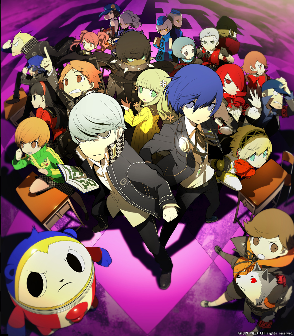 6+boys, 6+girls, aigis_(persona), amada_ken, amagi_yukiko, aragaki_shinjirou, atlus, checkered_floor