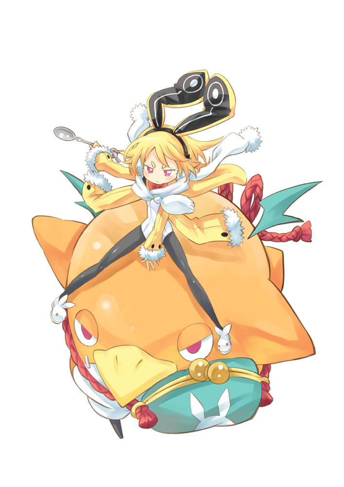 1girl, :<, animal_ears, black_pantyhose, blonde_hair, disgaea, earmuffs, fake_animal_ears