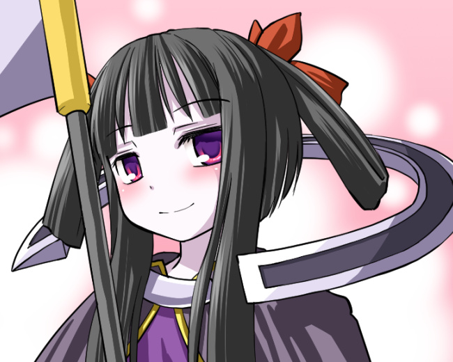 1girl, bad_id, bad_pixiv_id, black_hair, blush, cape, death_alma, emil_chronicle_online