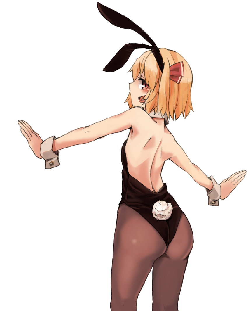 1girl, alternate_costume, animal_ears, ass, back, backless_leotard, bare_shoulders, black_leotard