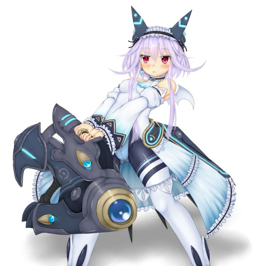 1girl, bad_id, bad_pixiv_id, bare_shoulders, bodysuit, emil_chronicle_online, female_focus, highres, light_purple_hair, long_hair, mitama_aria, red_eyes, solo, tenyoshi_(briansept), wings