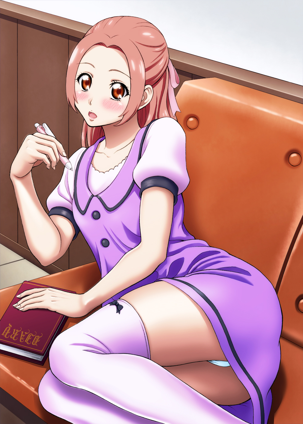 10s, 1girl, :o, aikatsu!, aikatsu!_(series), ass, blush, book