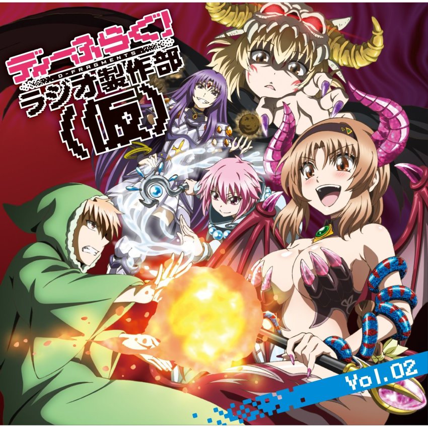 blonde_hair, brown_eyes, brown_hair, cosplay, d-frag!, demon_girl, fireball, highres