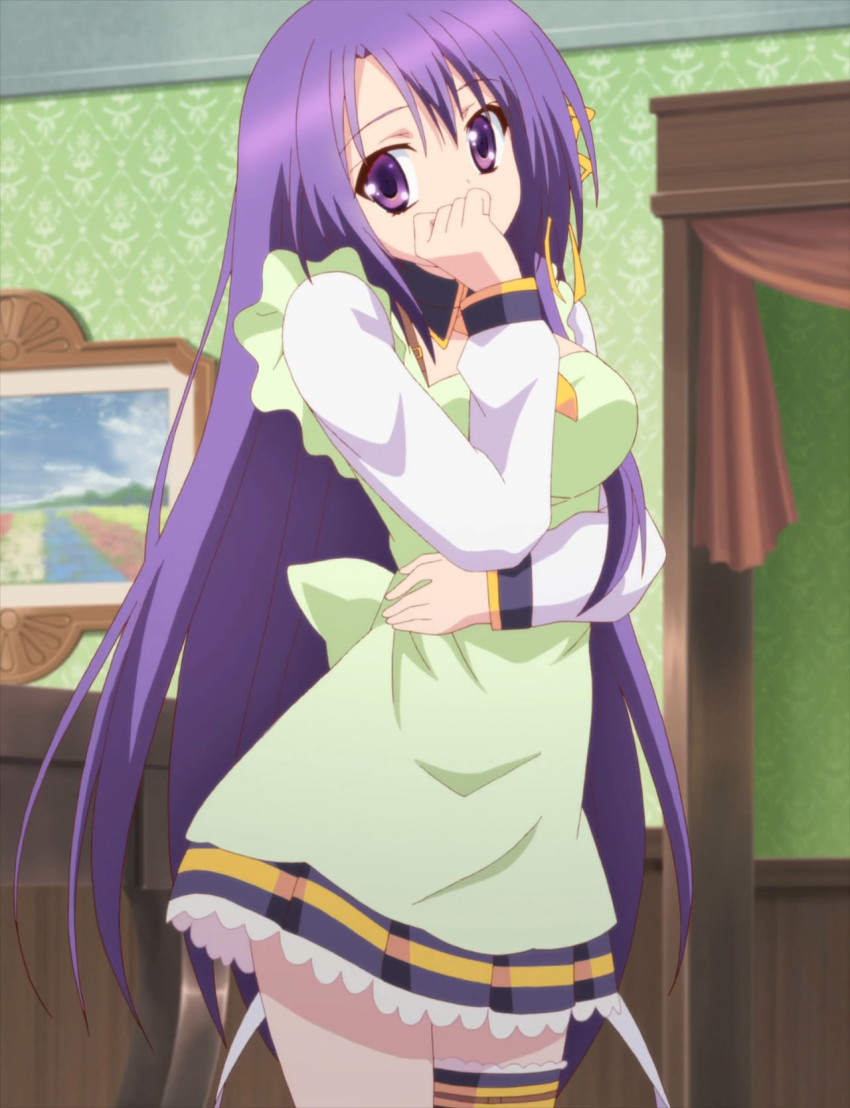 10s, anime_screenshot, apron, fianna_ray_ordesia, highres, long_hair, pleated_skirt, purple_eyes