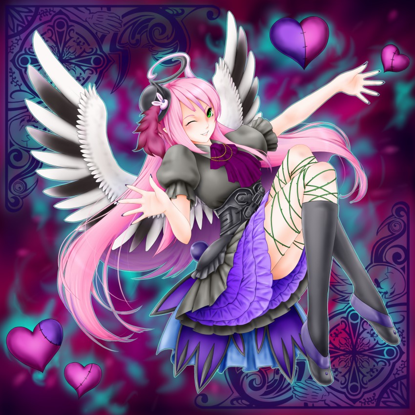 1girl, black_legwear, breasts, duel_monster, female_focus, full_body, ghostrick_angel_of_mischief, ghostrick_spoiled_angel