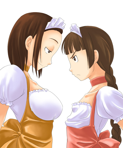 00s, 2girls, angry, anna_miller, breast_envy, breasts, flat_chest, huge_breasts