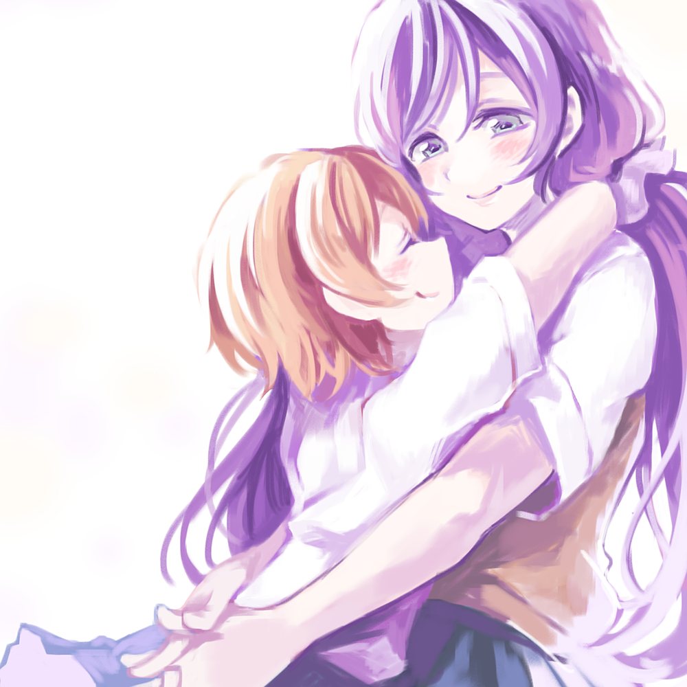 10s, 2girls, closed_eyes, hoshizora_rin, konya_(chocolate_palette), long_hair, love_live!, love_live!_school_idol_project